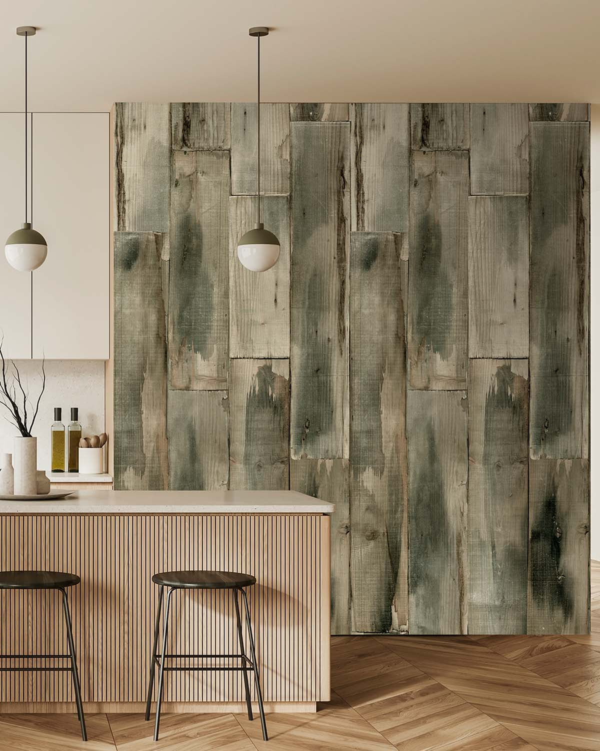 Graphite Reclaimed Wood Plank Wallpaper Panels RM9312