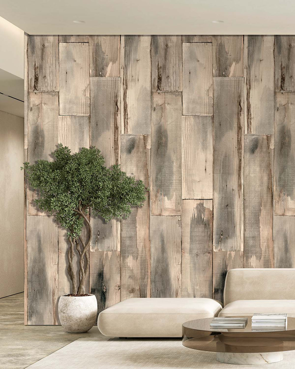 Feather Grey Reclaimed Wood Plank Residential Mural RM9313