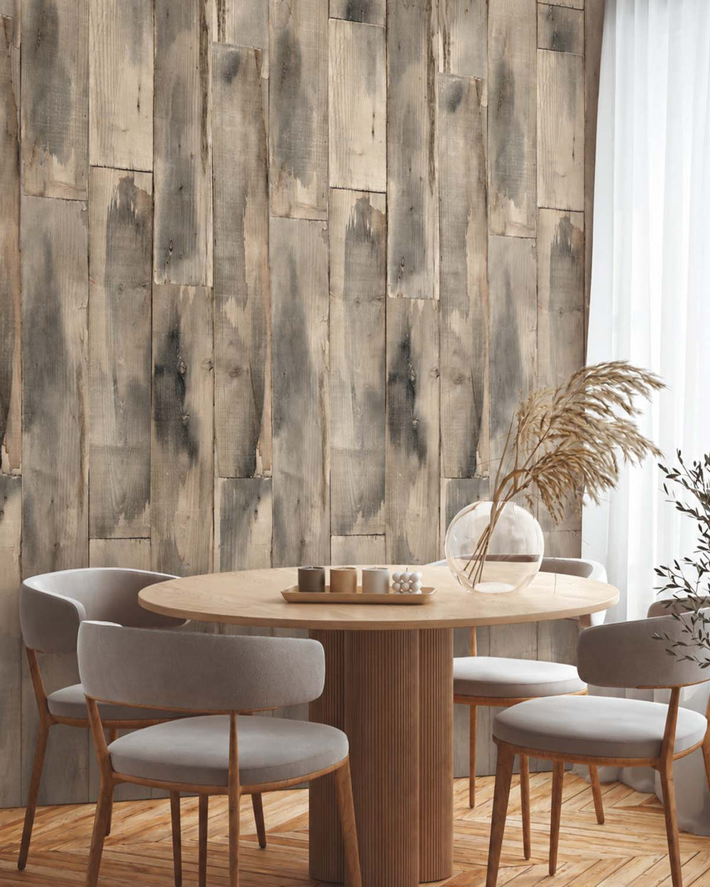 Feather Grey Reclaimed Wood Plank Residential Mural RM9313