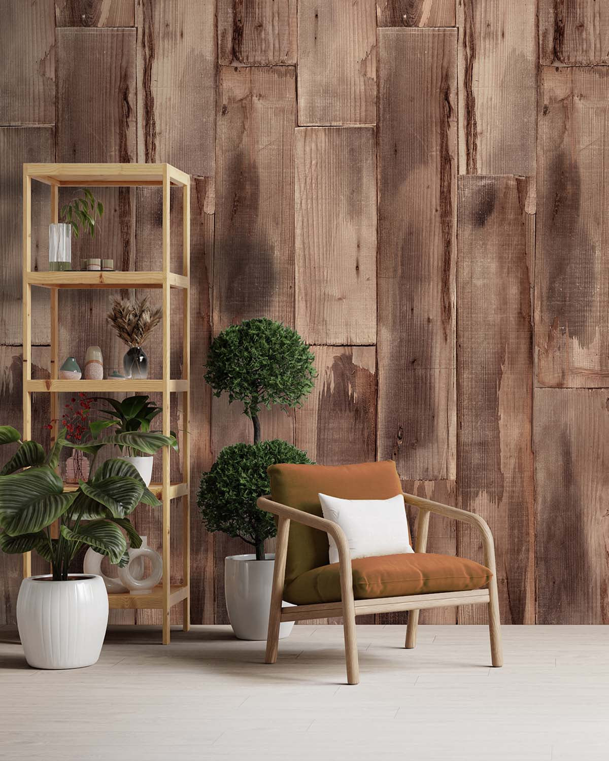 Tawny Brown Reclaimed Wood Plank Wallpaper Panels RM9314