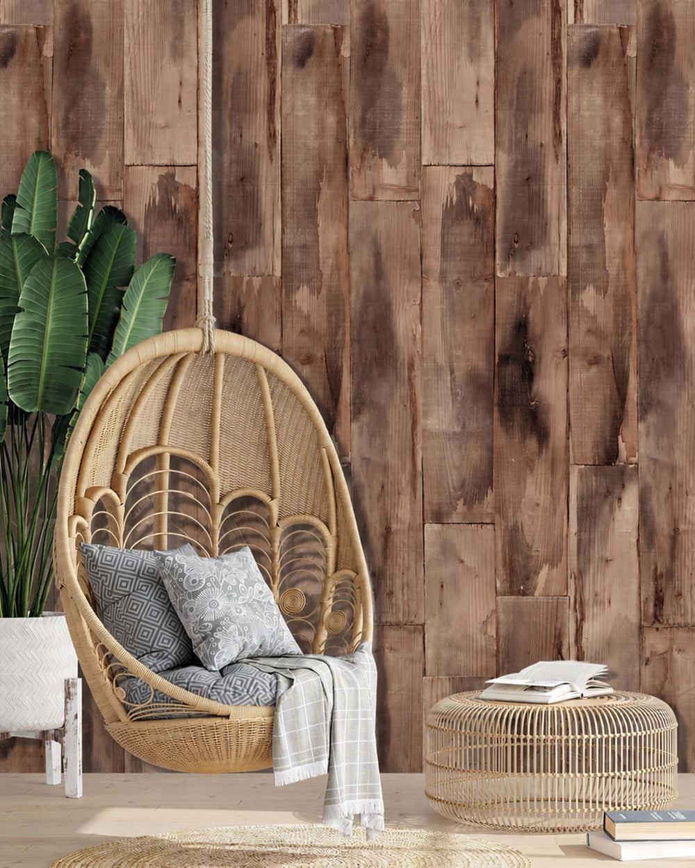 Tawny Brown Reclaimed Wood Plank Residential Mural RM9314