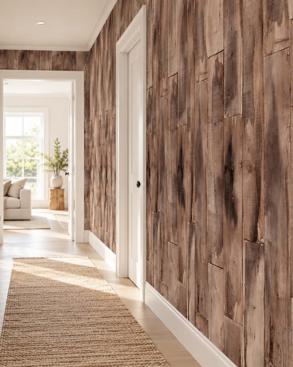 Tawny Brown Reclaimed Wood Plank Residential Mural RM9314