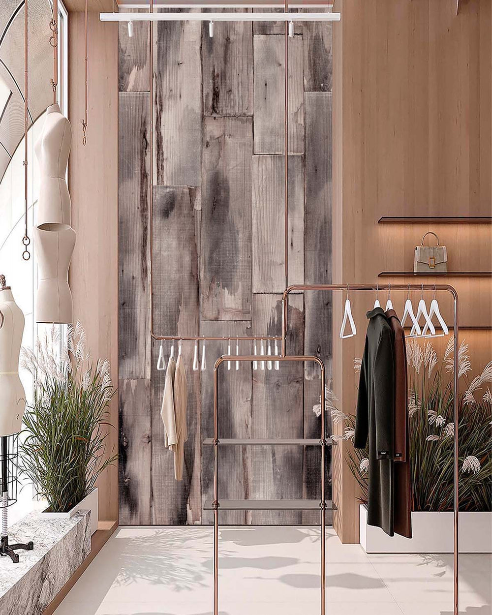 Tassel Taupe Reclaimed Wood Plank Residential Mural RM9316
