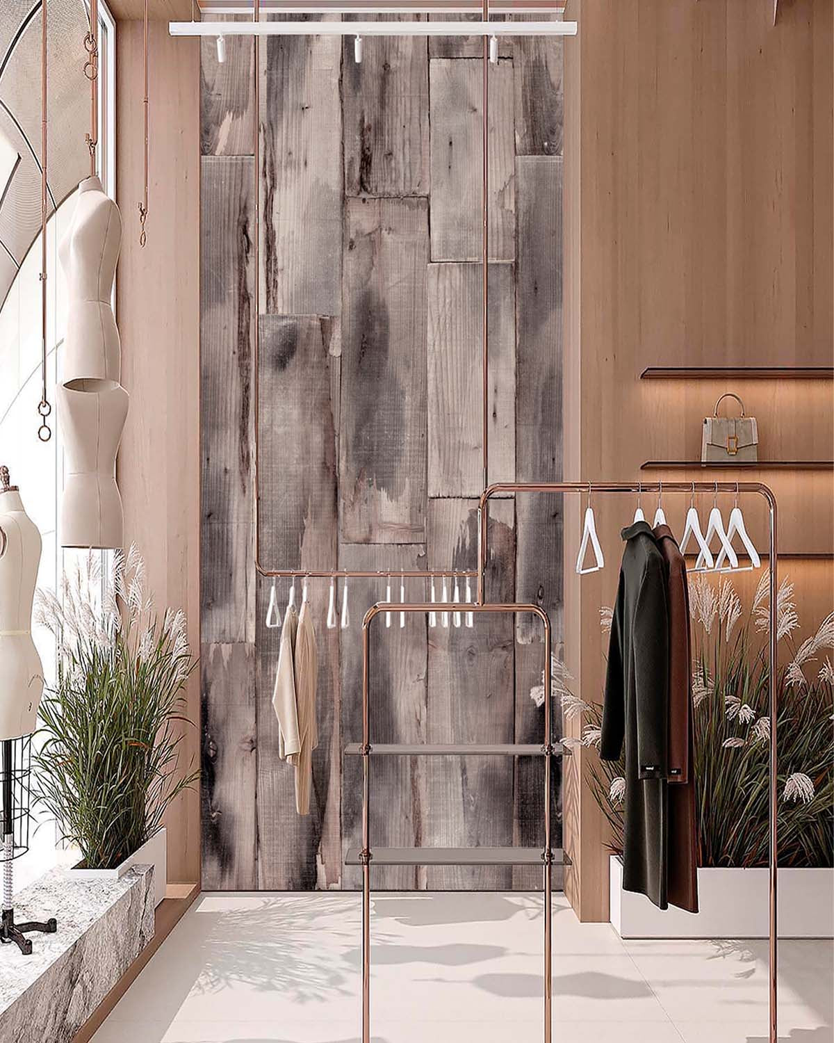 Tassel Taupe Reclaimed Wood Plank Wallpaper Panels RM9316