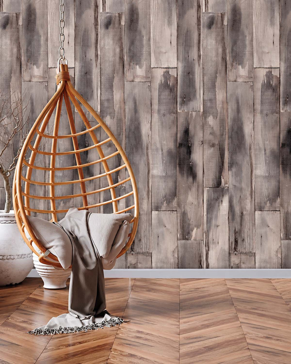 Tassel Taupe Reclaimed Wood Plank Residential Mural RM9316