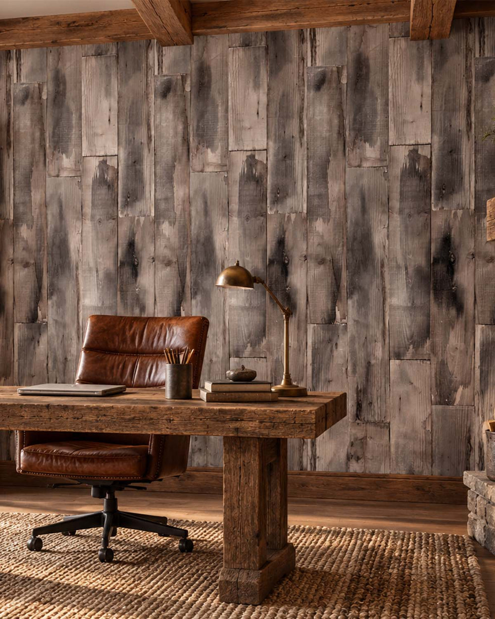 Tassel Taupe Reclaimed Wood Plank Residential Mural RM9316