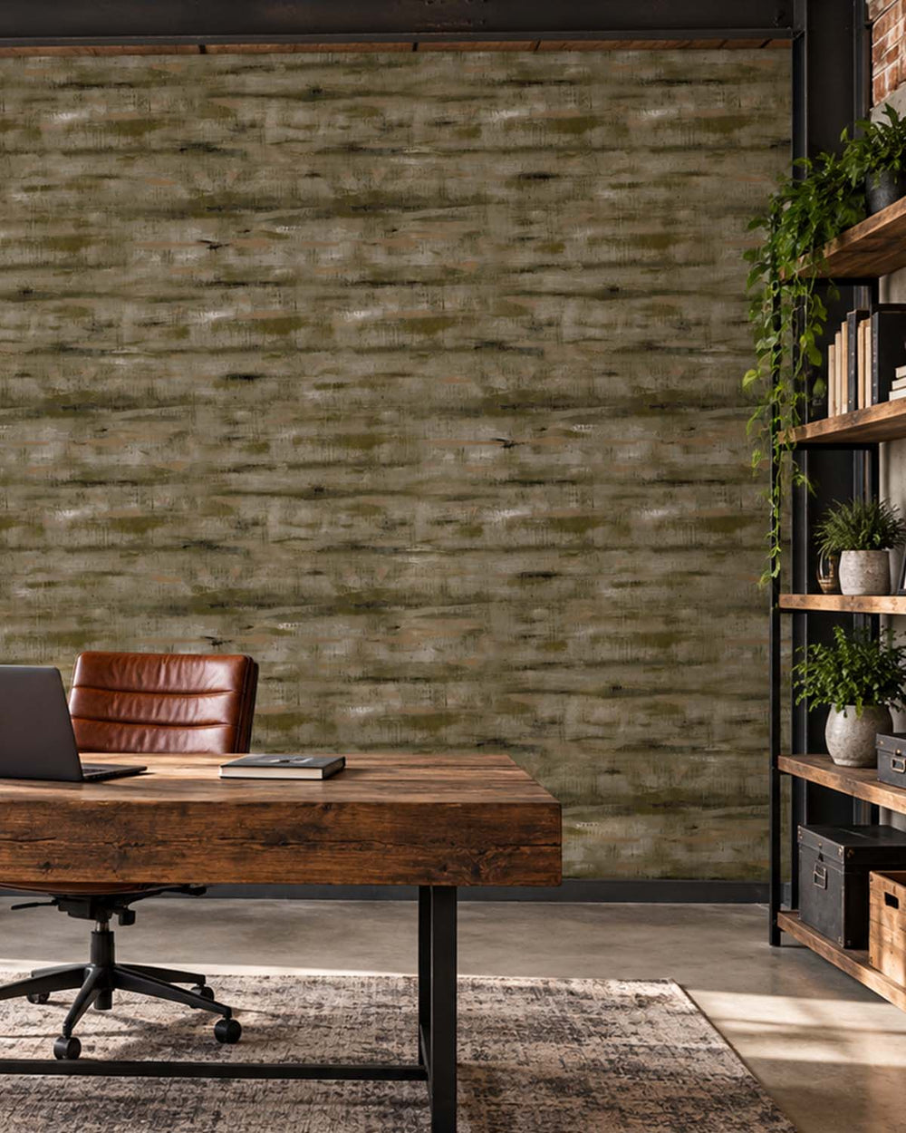 Dusky Green Weathered Barn Wood Residential Mural RM9322