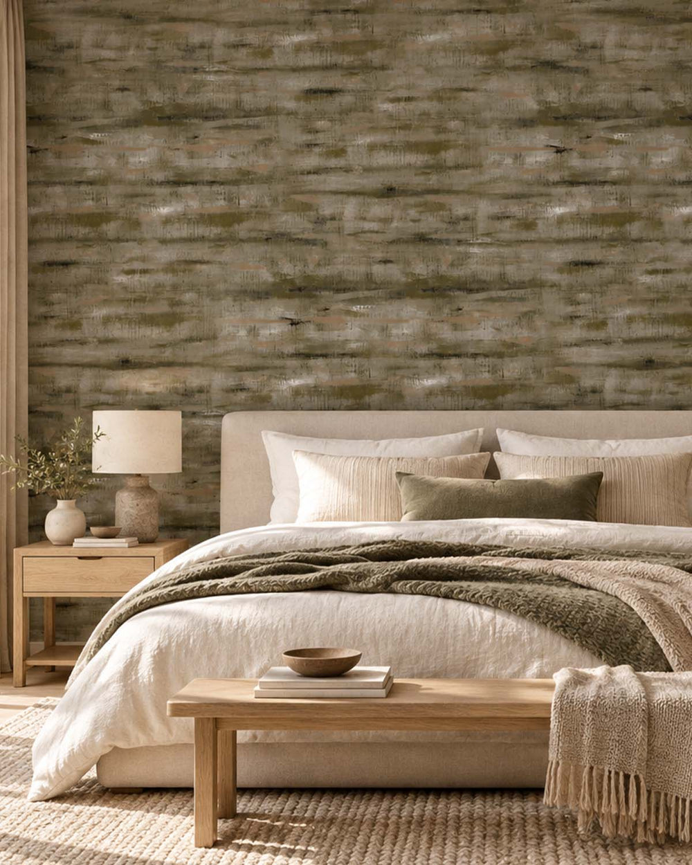 Dusky Green Weathered Barn Wood Residential Mural RM9322