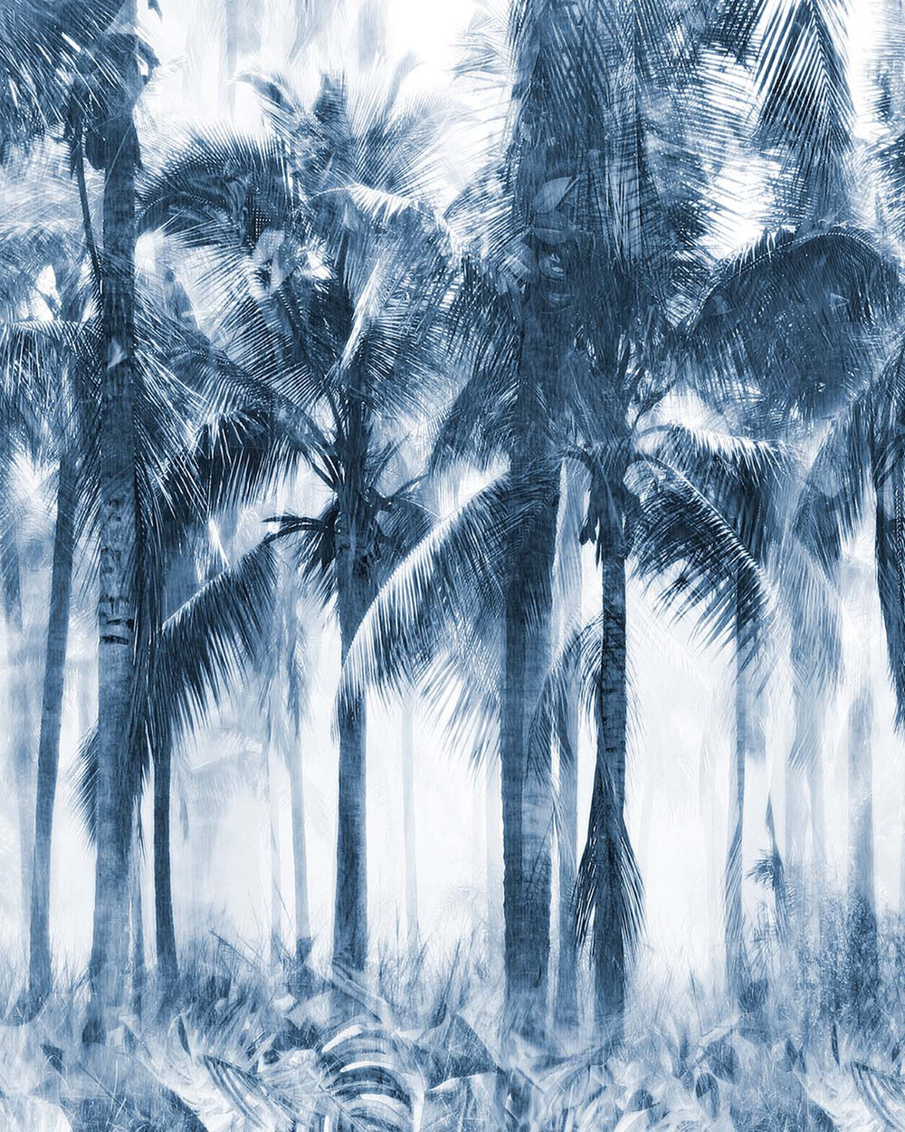Majolica Blue Misty Palm Grove Residential Mural RM9325