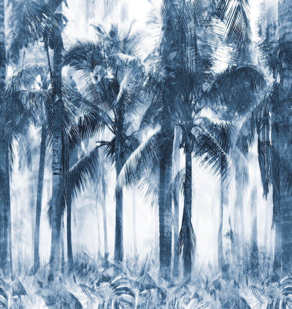 Majolica Blue Misty Palm Grove Residential Mural RM9325
