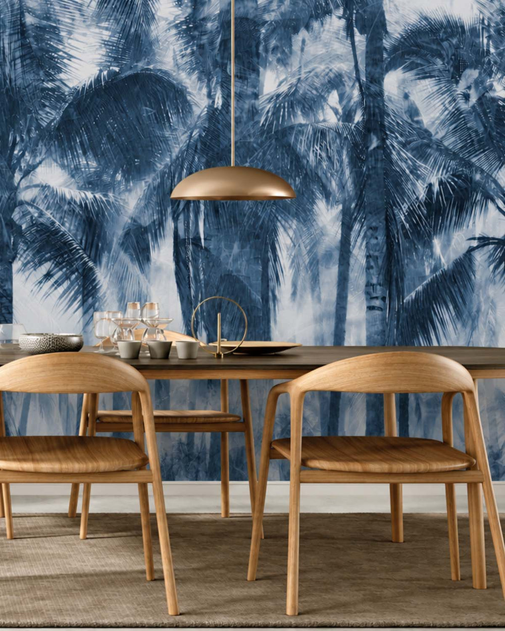 Majolica Blue Misty Palm Grove Residential Mural RM9325