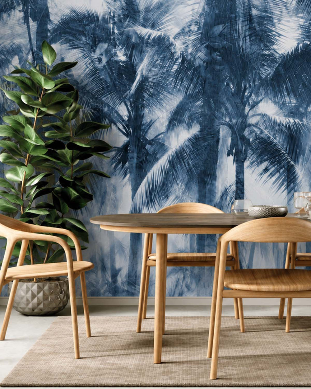 Majolica Blue Misty Palm Grove Residential Mural RM9325