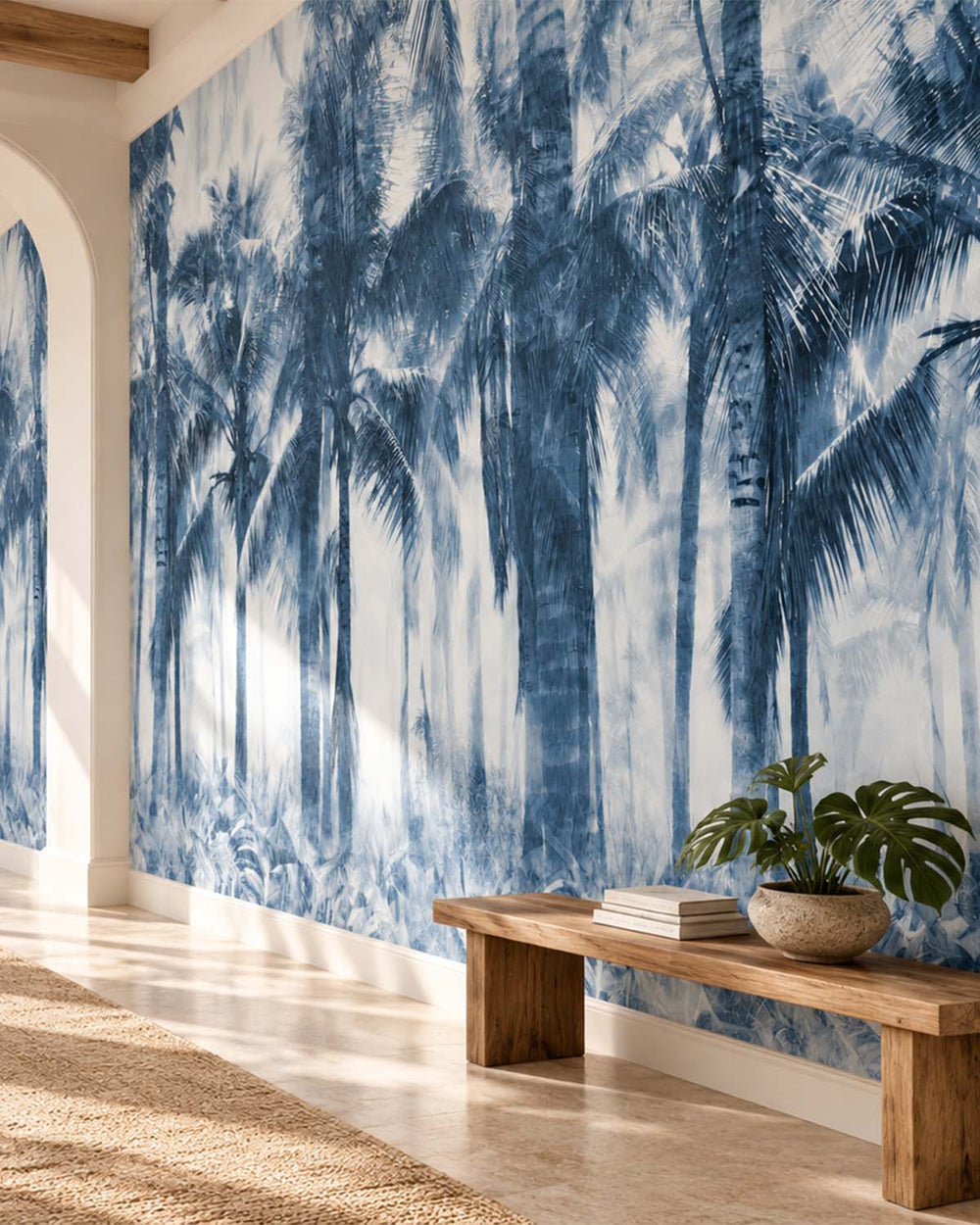 Majolica Blue Misty Palm Grove Residential Mural RM9325