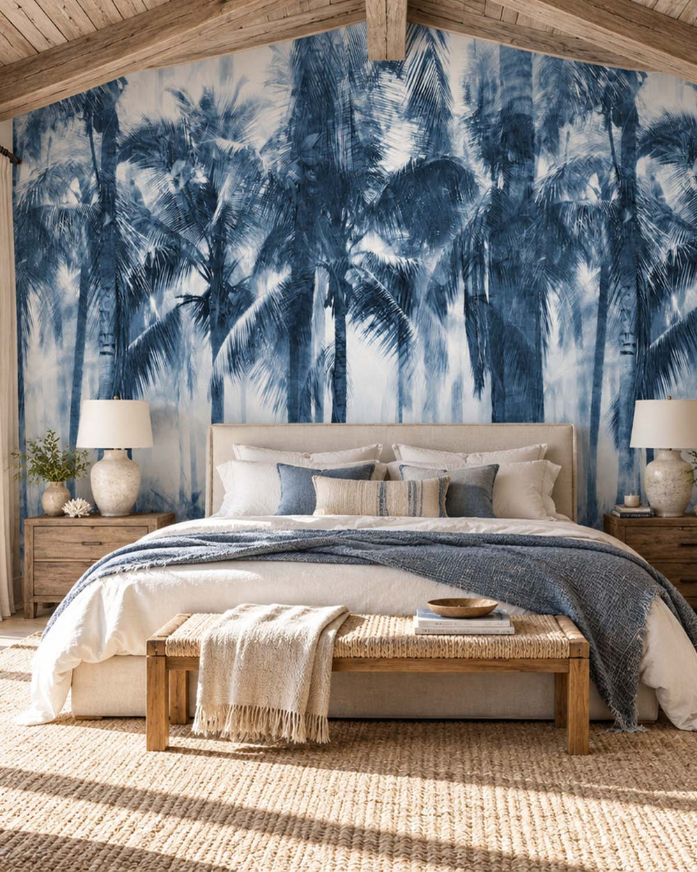Majolica Blue Misty Palm Grove Residential Mural RM9325