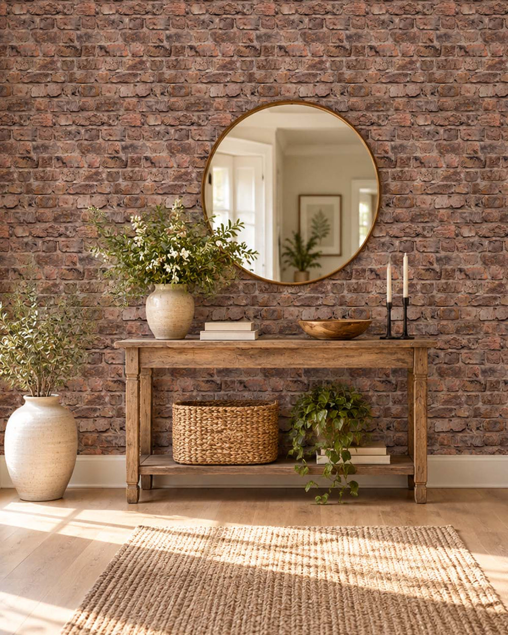 Indian Reed Rustic Faux Brick Residential Mural RM9326