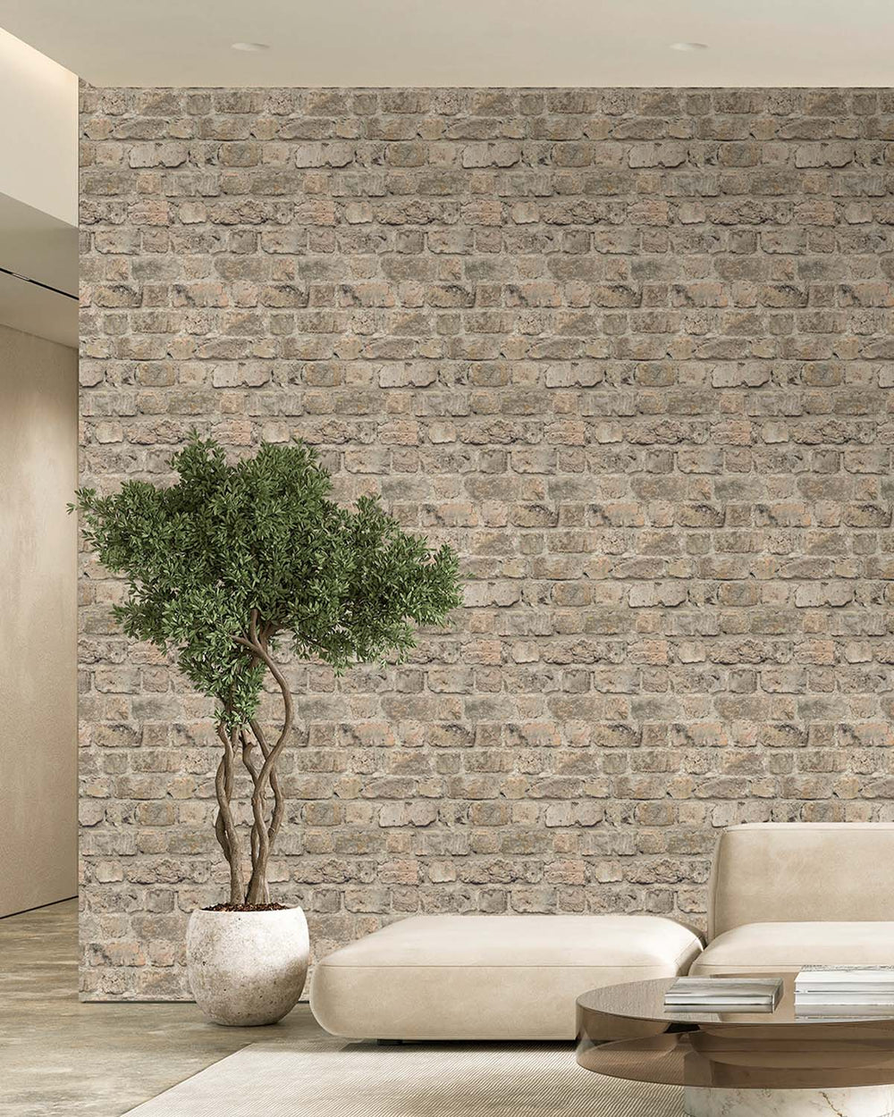 DaVanzo Beige Rustic Faux Brick Residential Mural RM9327
