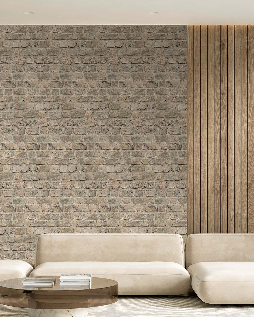 DaVanzo Beige Rustic Faux Brick Residential Mural RM9327
