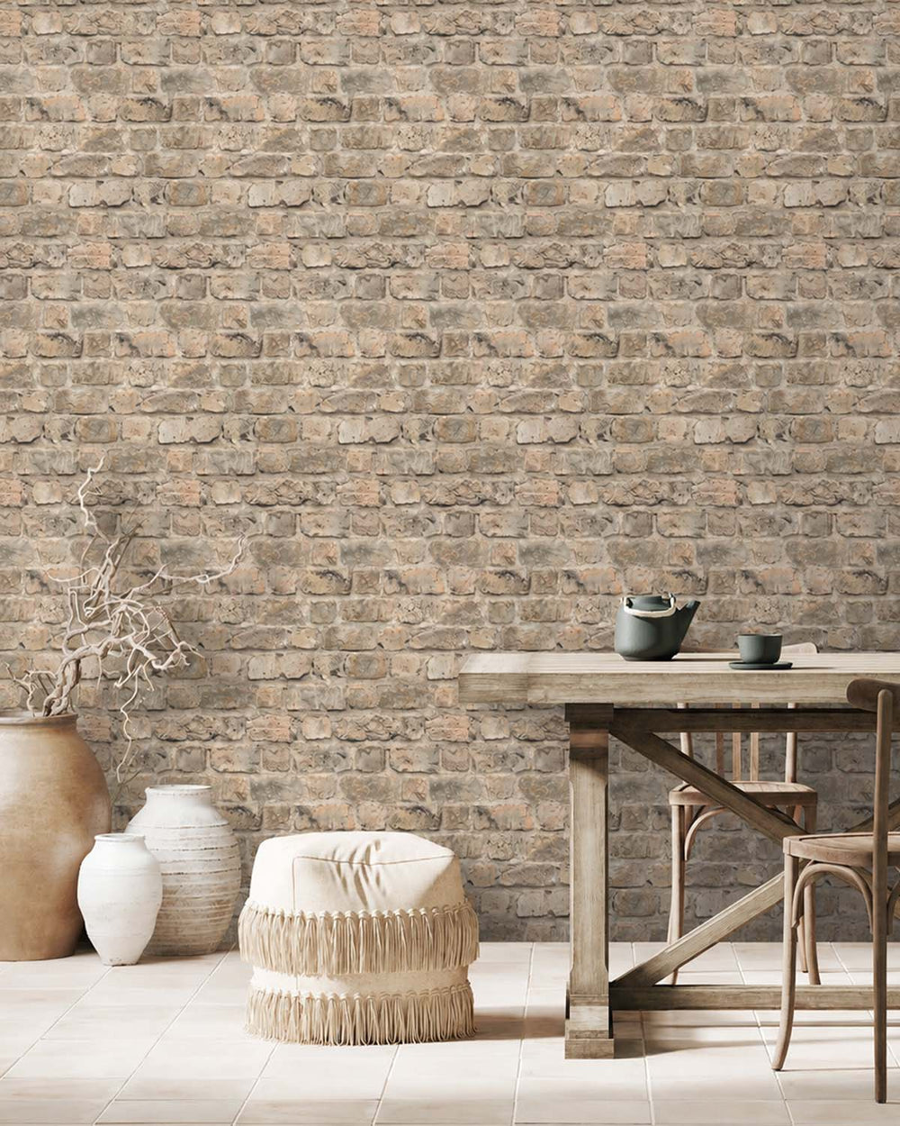 DaVanzo Beige Rustic Faux Brick Residential Mural RM9327
