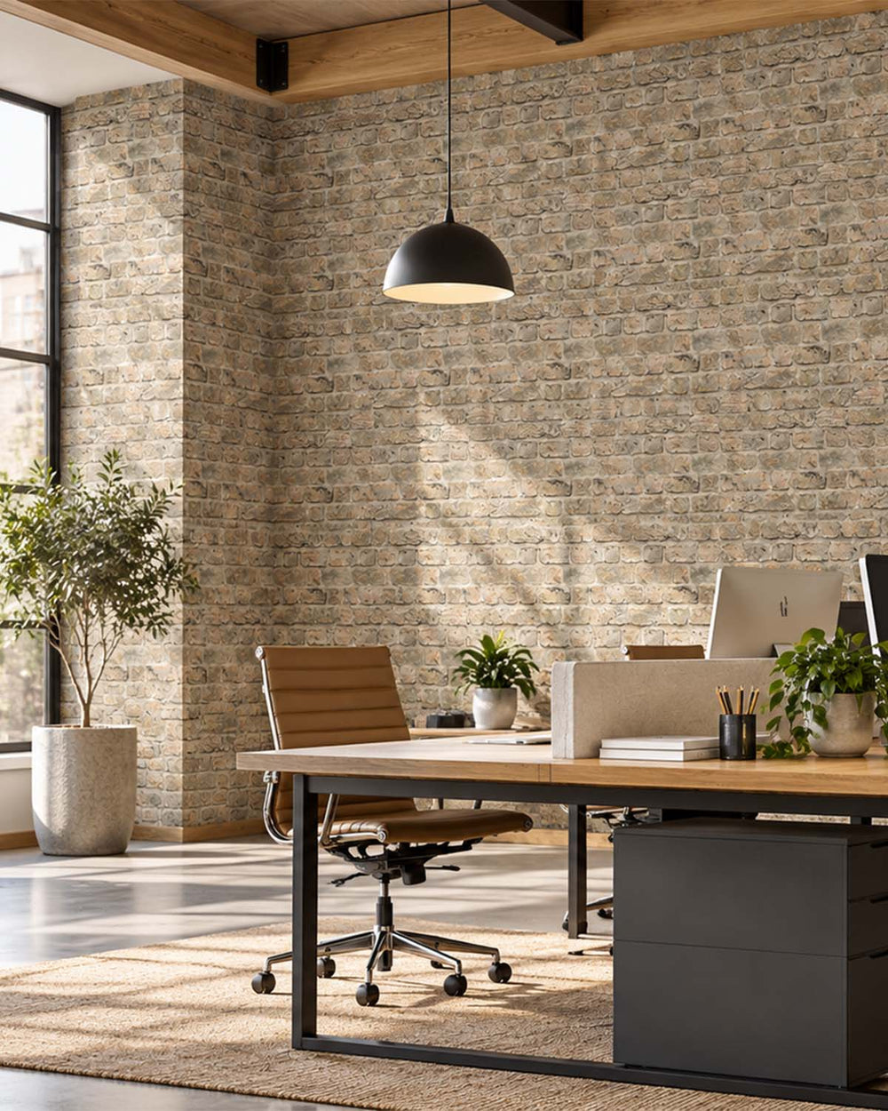 DaVanzo Beige Rustic Faux Brick Residential Mural RM9327