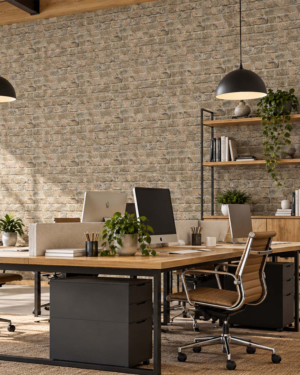 DaVanzo Beige Rustic Faux Brick Residential Mural RM9327