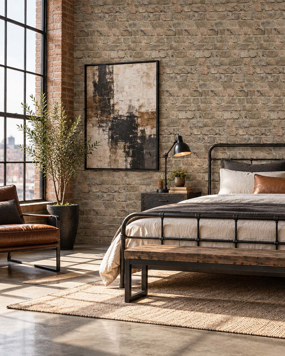 DaVanzo Beige Rustic Faux Brick Residential Mural RM9327