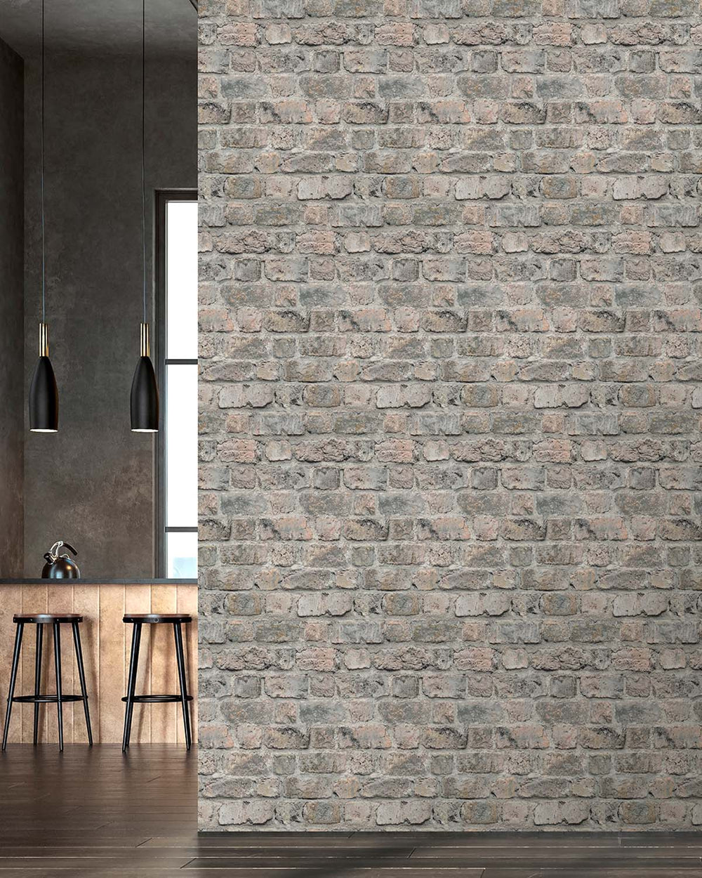 Foggy Grey Rustic Faux Brick Residential Mural RM9328