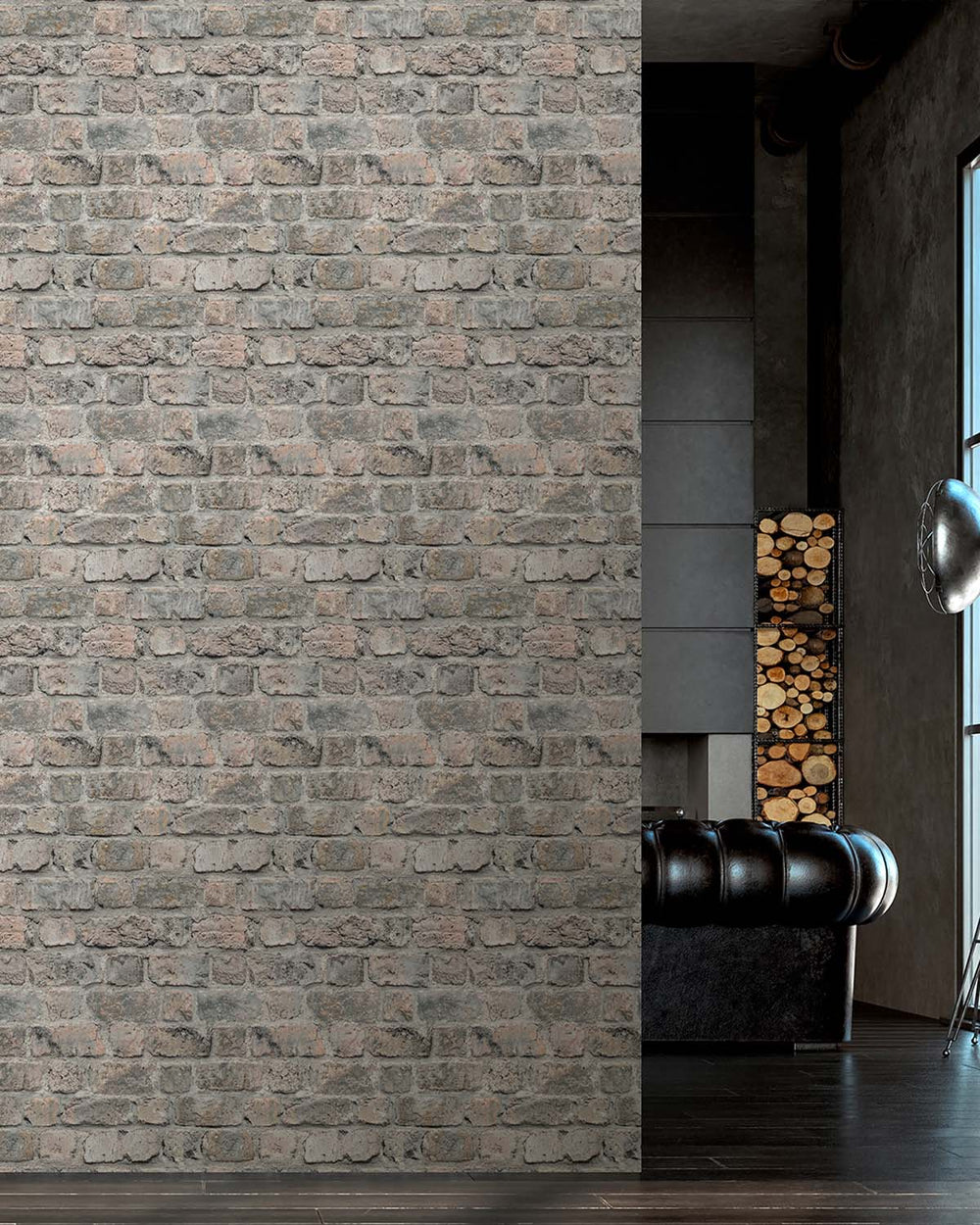 Foggy Grey Rustic Faux Brick Residential Mural RM9328