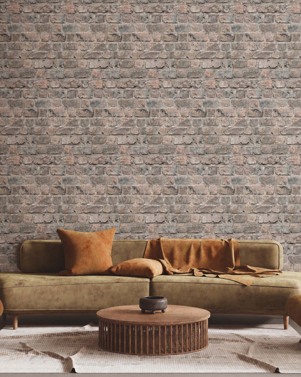Foggy Grey Rustic Faux Brick Residential Mural RM9328