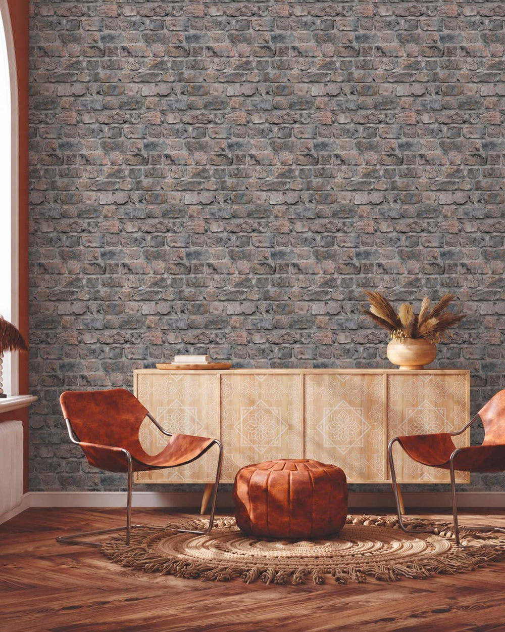 Capri Isle Rustic Faux Brick Residential Mural RM9329