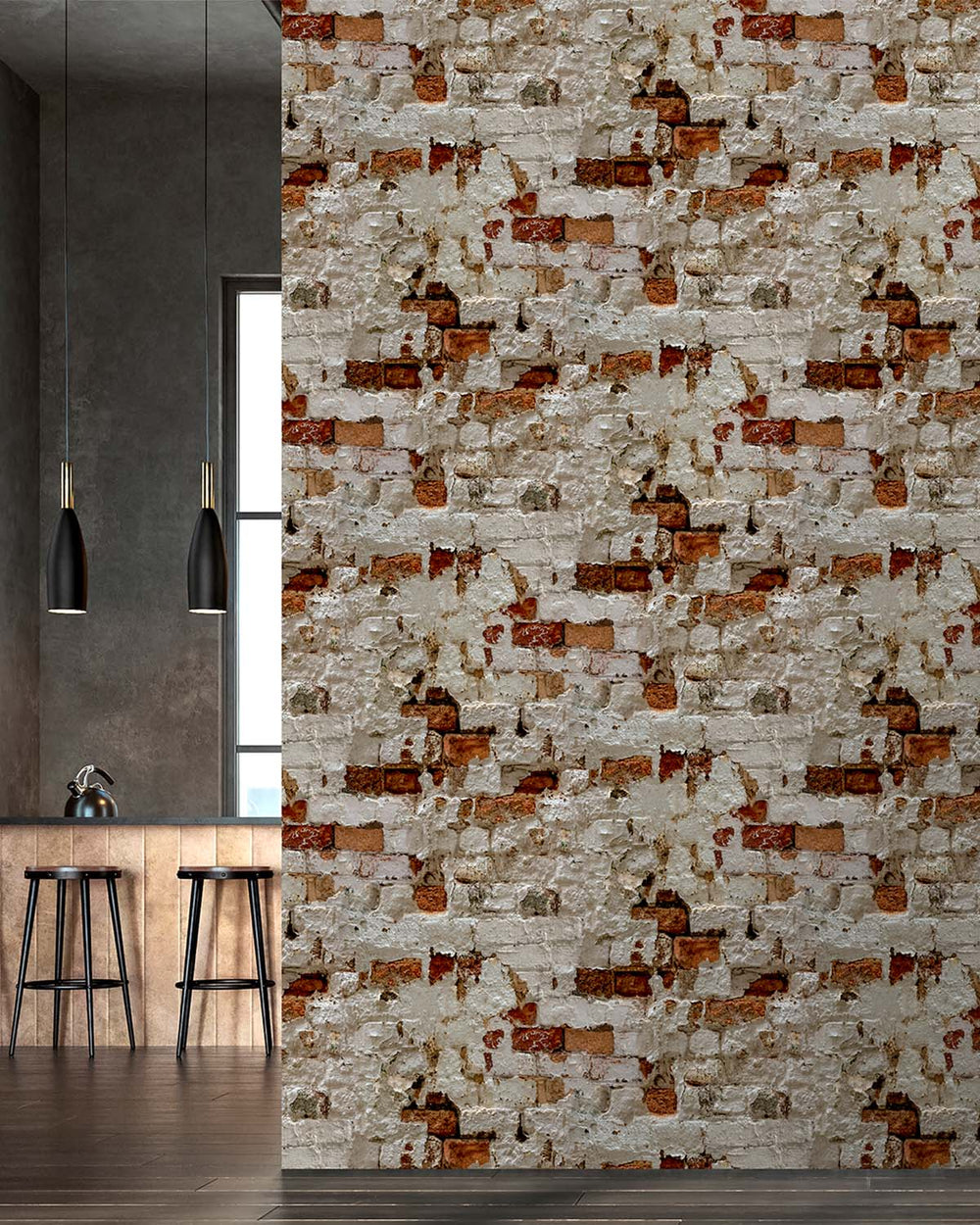 Stone Grey Distressed Exposed Brick Residential Mural RM9330