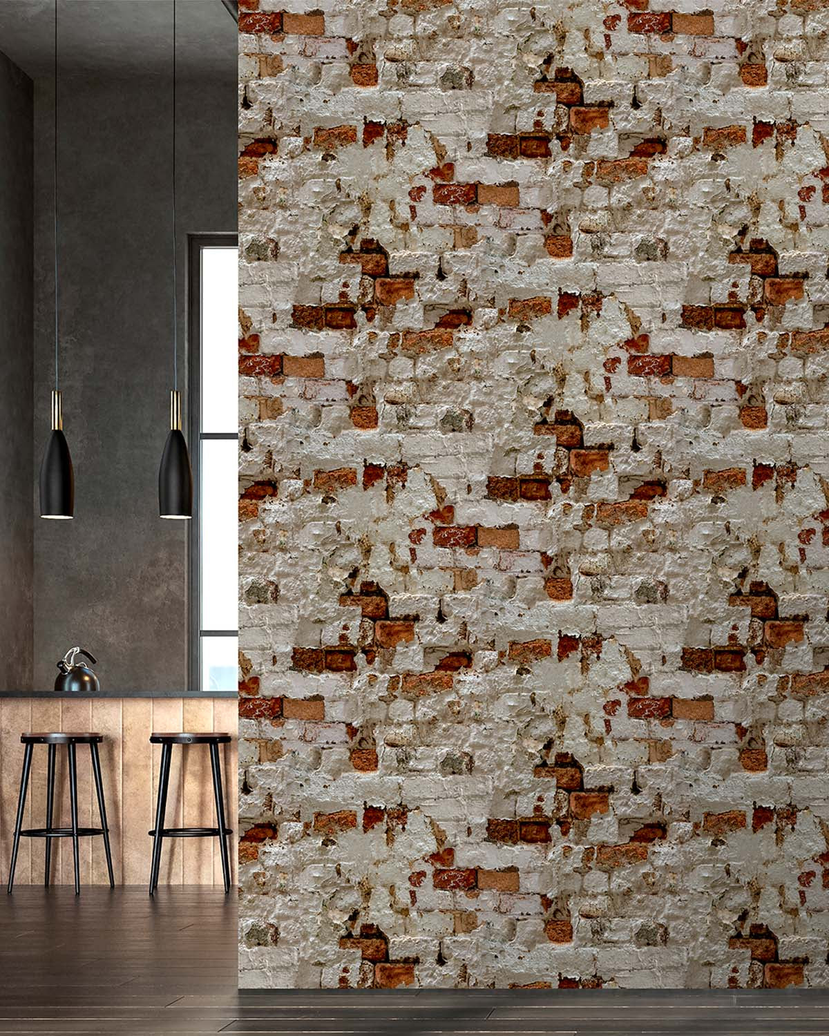 Stone Grey Distressed Exposed Brick Wallpaper Panels RM9330