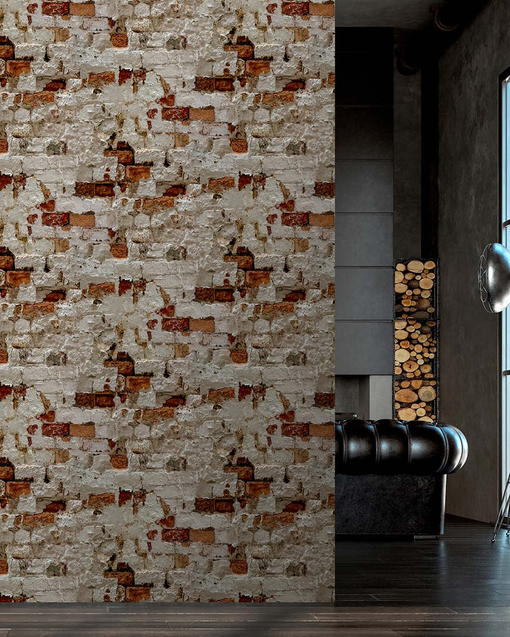 Stone Grey Distressed Exposed Brick Residential Mural RM9330