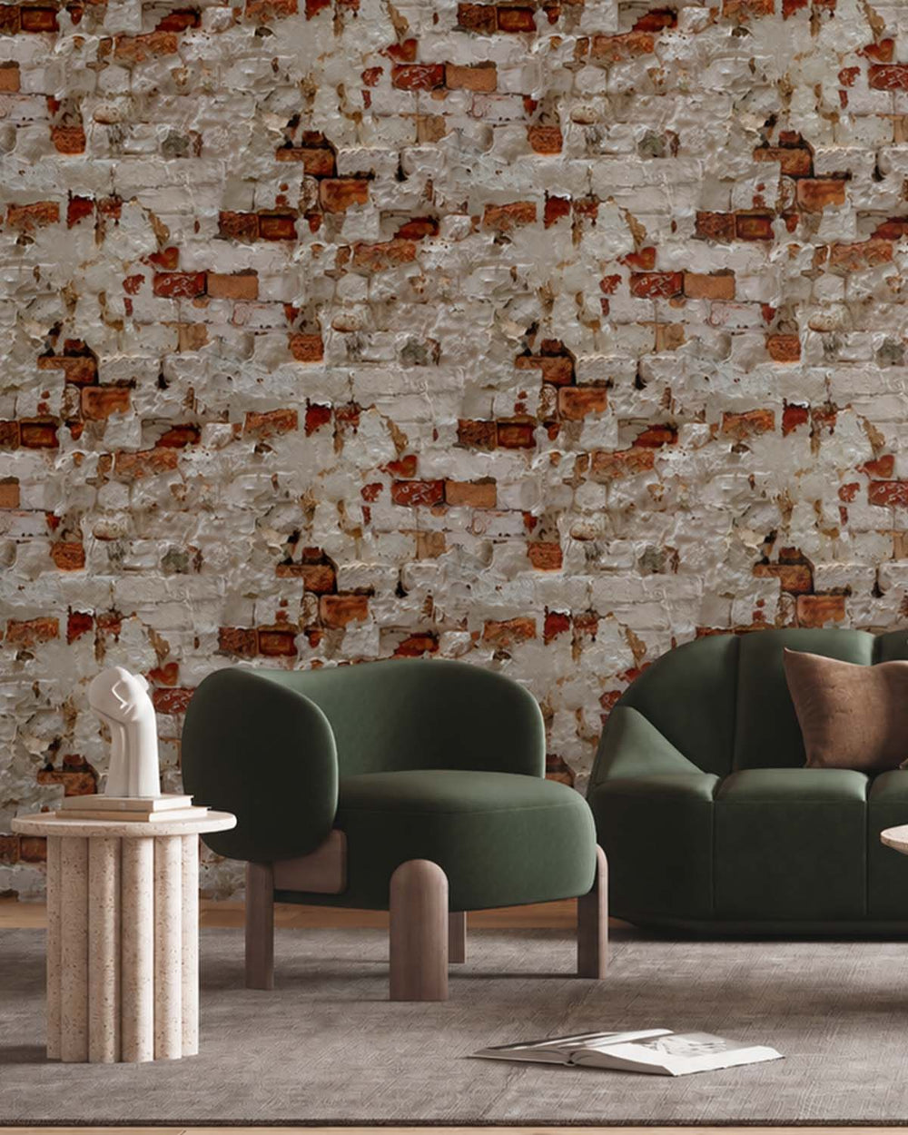Stone Grey Distressed Exposed Brick Residential Mural RM9330