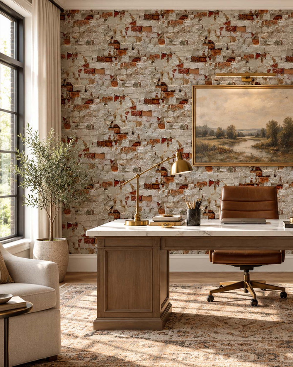 Stone Grey Distressed Exposed Brick Residential Mural RM9330