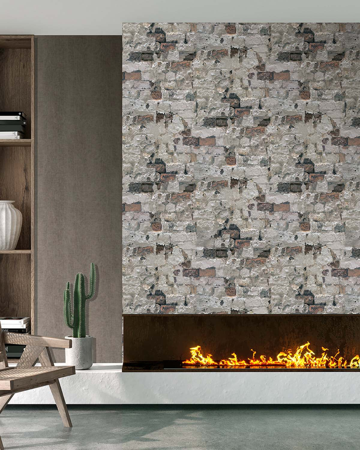 Warm Granite Distressed Exposed Brick Wallpaper Panels RM9331