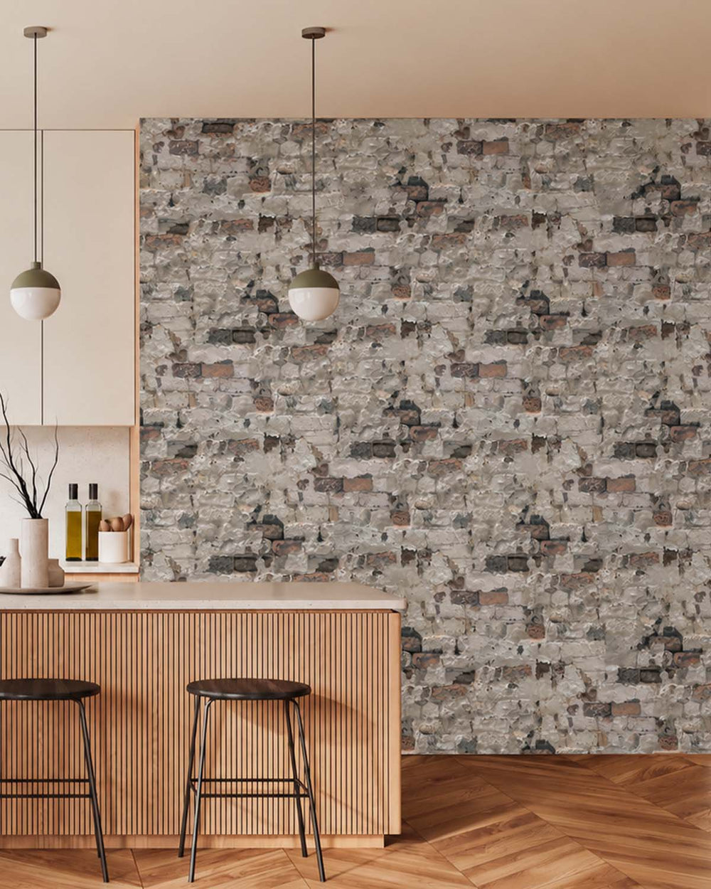 Warm Granite Distressed Exposed Brick Residential Mural RM9331