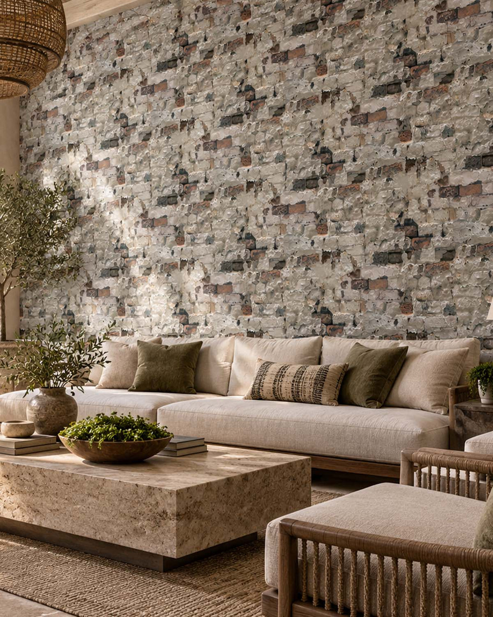 Warm Granite Distressed Exposed Brick Residential Mural RM9331