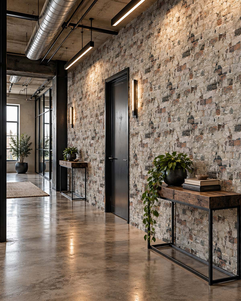 Warm Granite Distressed Exposed Brick Residential Mural RM9331