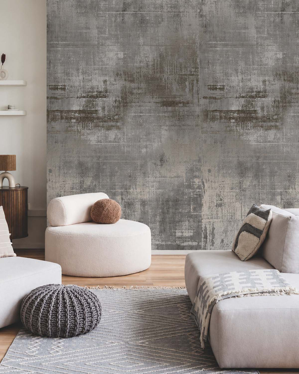 Grey Porcelain Faux Distressed Concrete Residential Mural RM9332