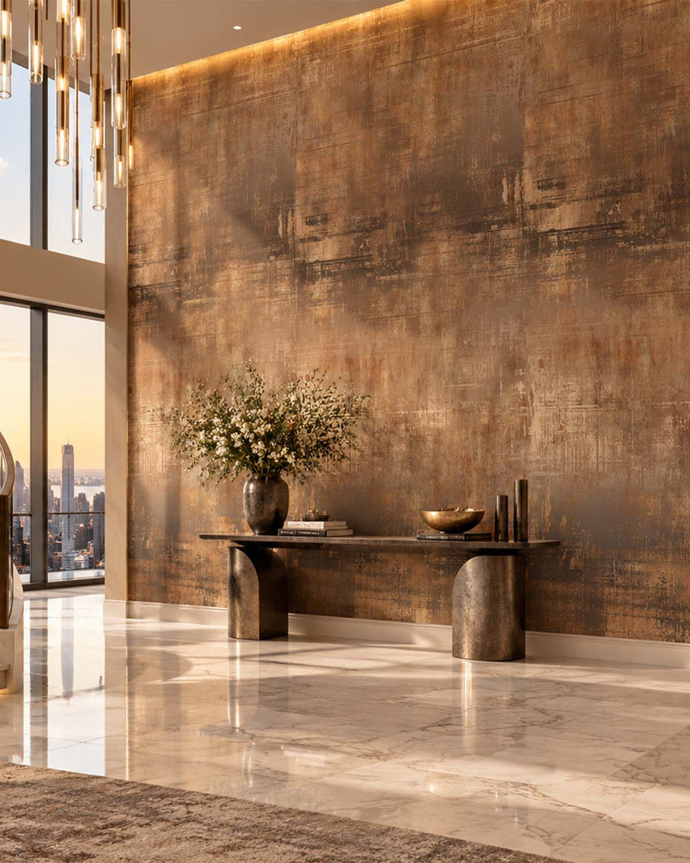 Balthasar Gold Faux Distressed Concrete Residential Mural RM9333