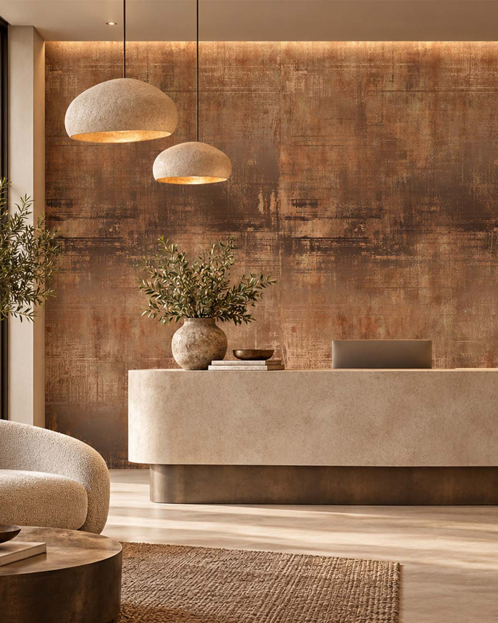 Balthasar Gold Faux Distressed Concrete Residential Mural RM9333