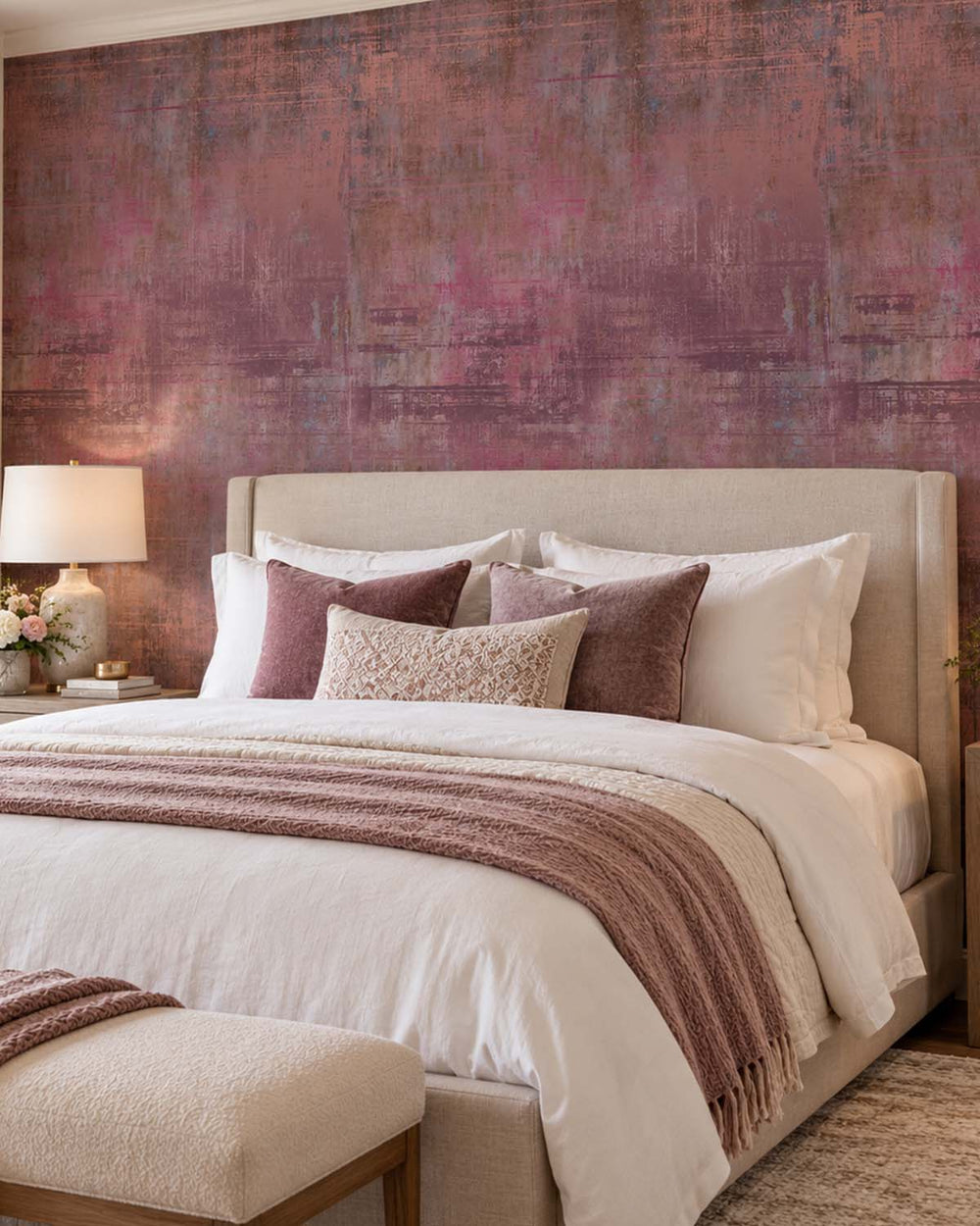 Antique Garnet Faux Distressed Concrete Residential Mural RM9334