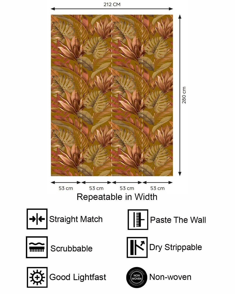 Suzume Brown Tropical Monstera & Banana Leaf  Residential Mural RM9337