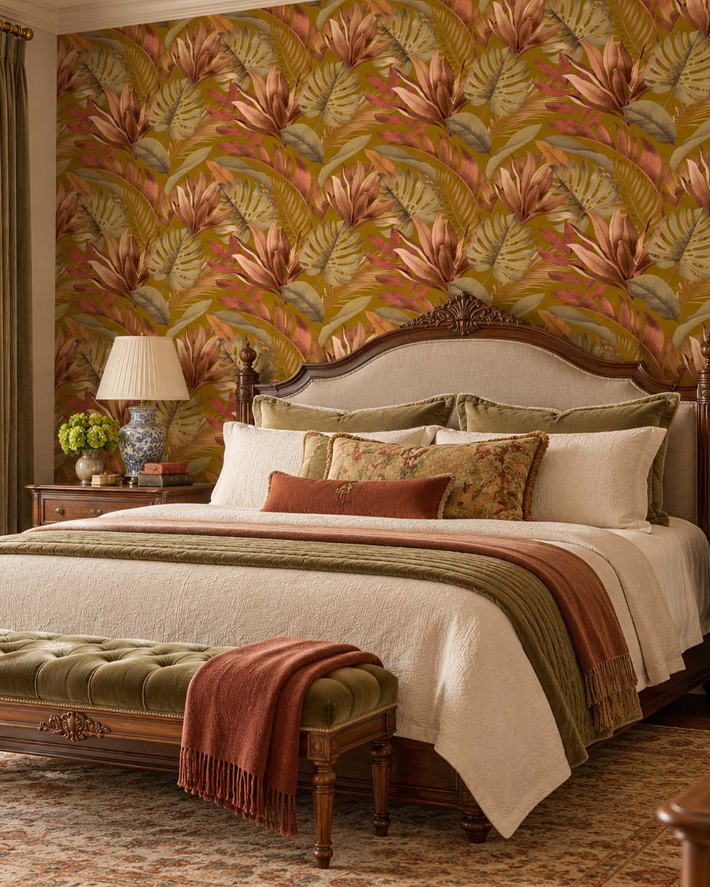 Suzume Brown Tropical Monstera & Banana Leaf  Residential Mural RM9337
