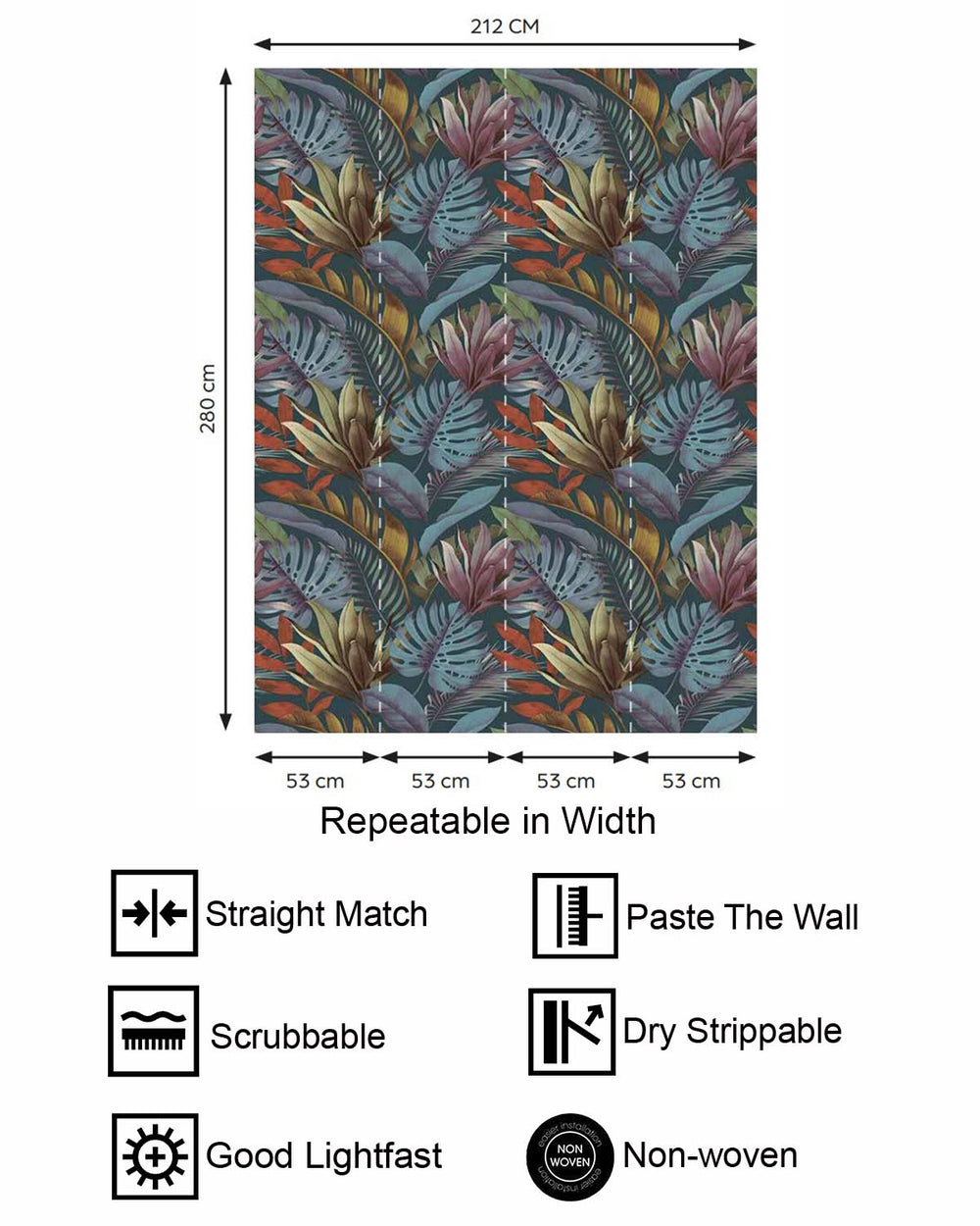 Azul Petróleo Tropical Monstera & Banana Leaf  Residential Mural RM9338