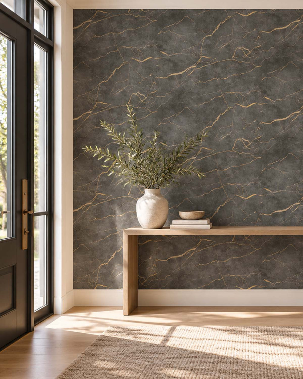 Merlin Gray Faux Marble Accent Residential Mural RM9341
