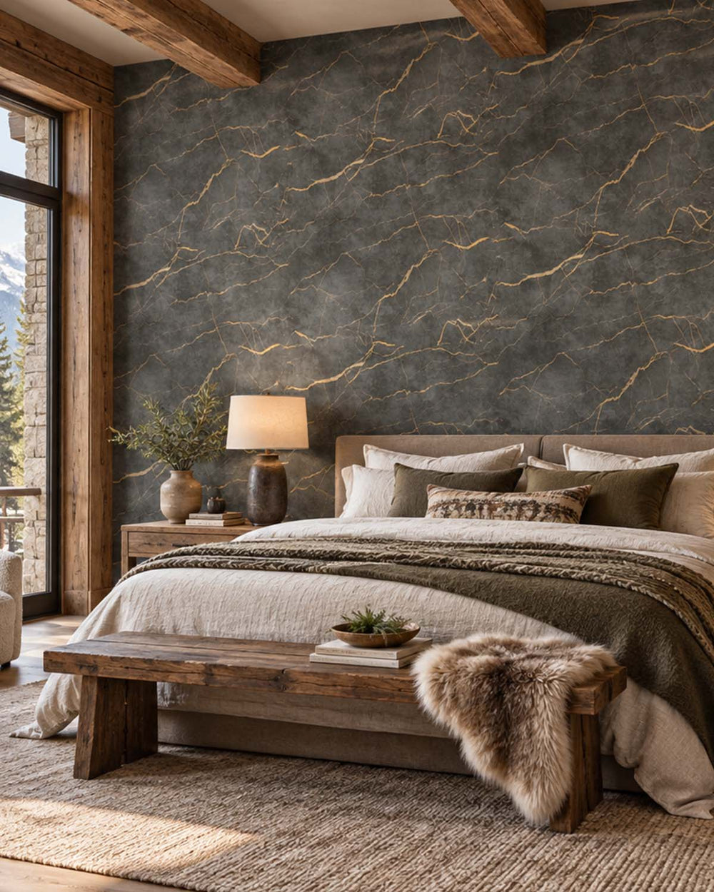 Merlin Gray Faux Marble Accent Residential Mural RM9341