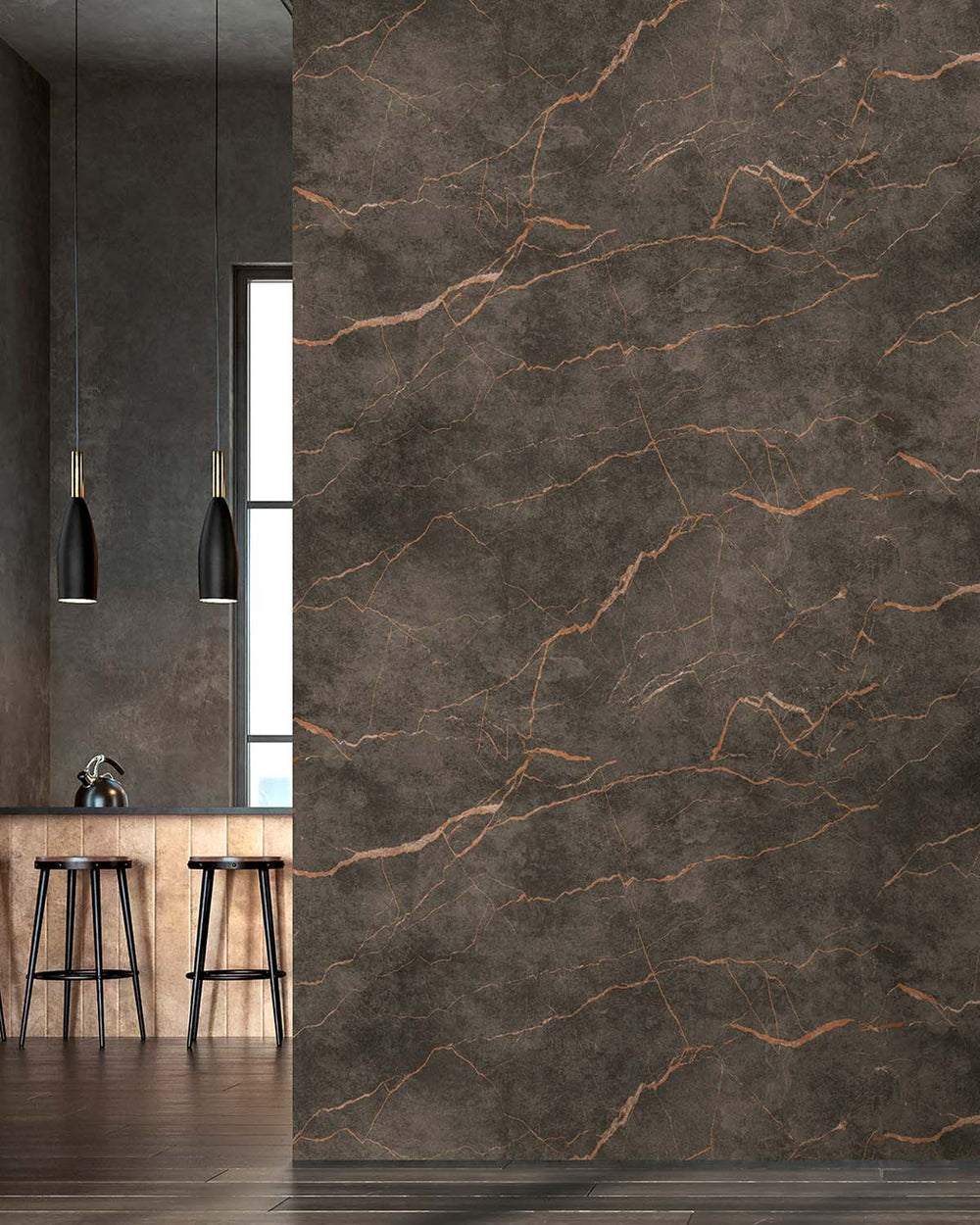 Brownish Black Faux Marble Accent Residential Mural RM9342