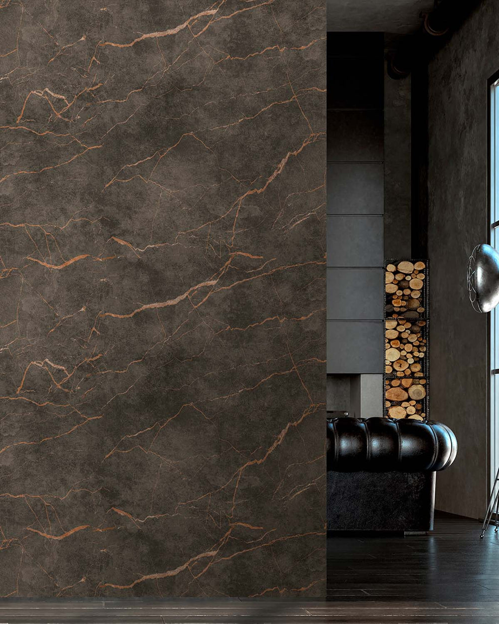 Brownish Black Faux Marble Accent Residential Mural RM9342