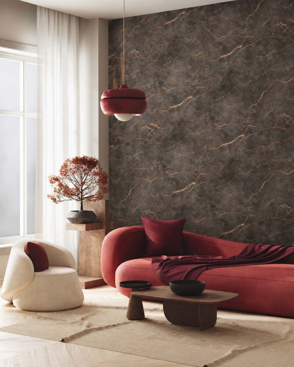 Brownish Black Faux Marble Accent Residential Mural RM9342